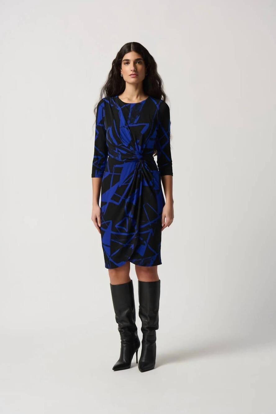 NEW JOSEPH RIBKOFF knee length sheath dress in black/royal sapphire